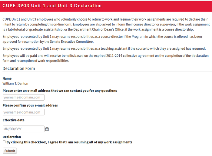 Screenshot of online form