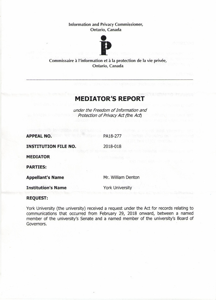 Page 1 of the mediator's report